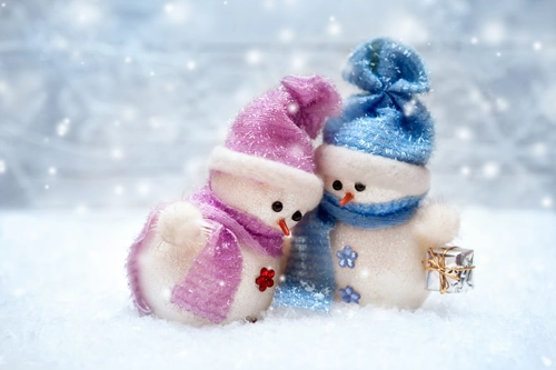 снеговик, зима, новый год, розовые, синие, белые